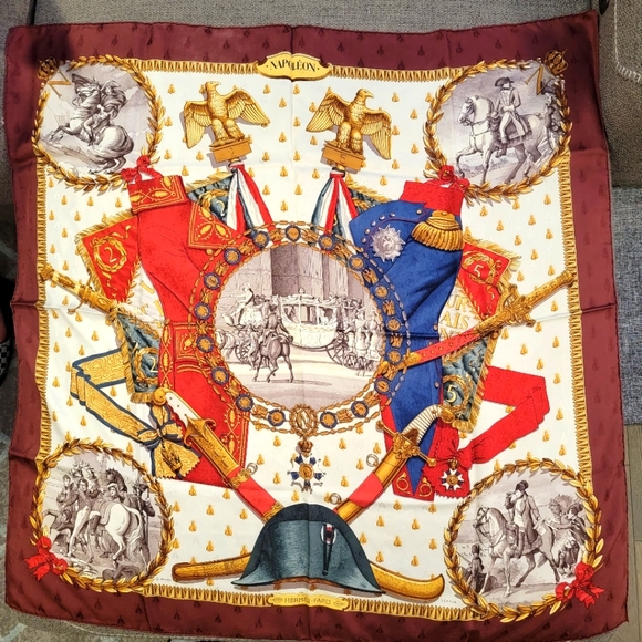 Hermès Rare Napoleon Large Red Silk Scarf Ledoux